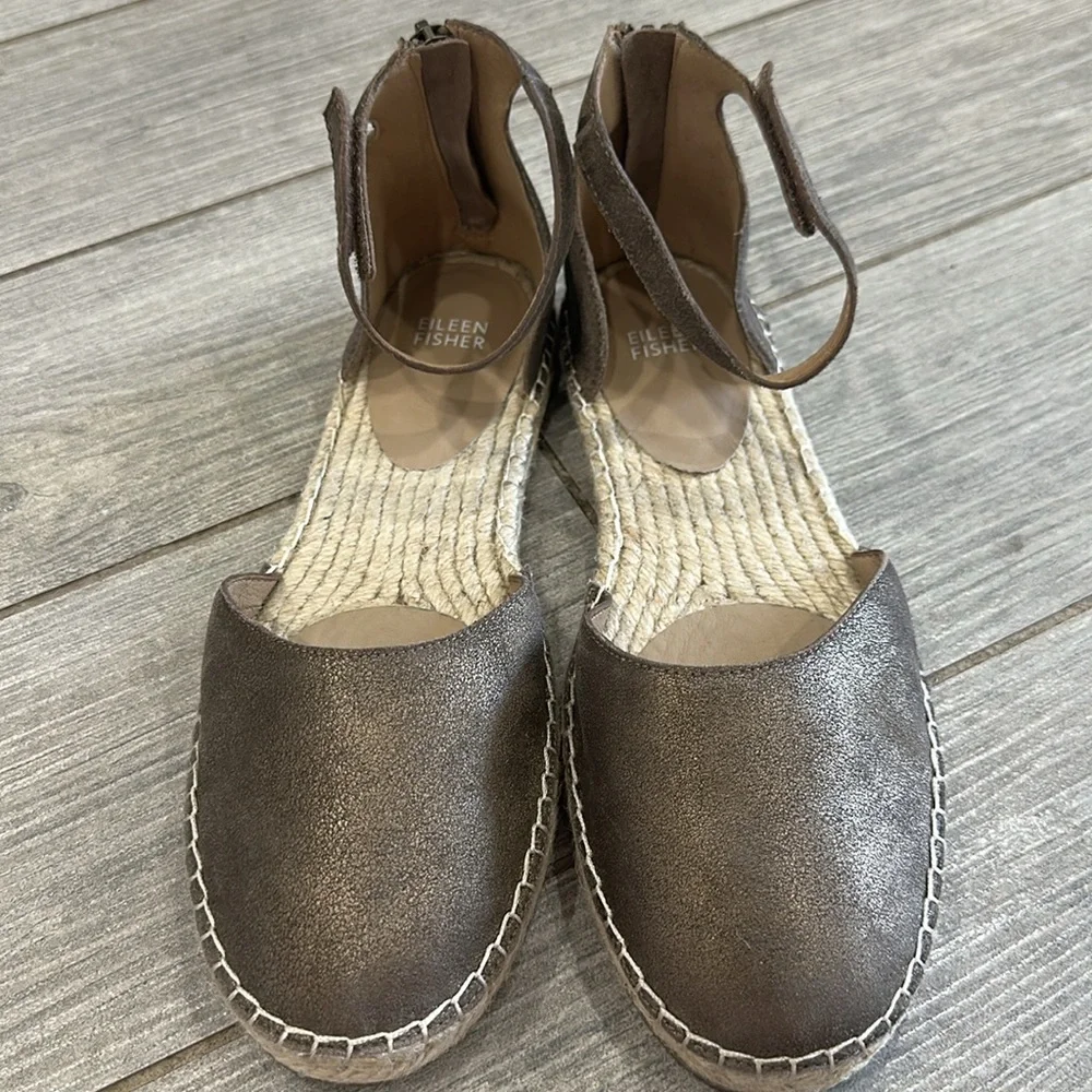 Eileen Fisher Lala Women’s Bronze Metallic Espadrille Sandals New!